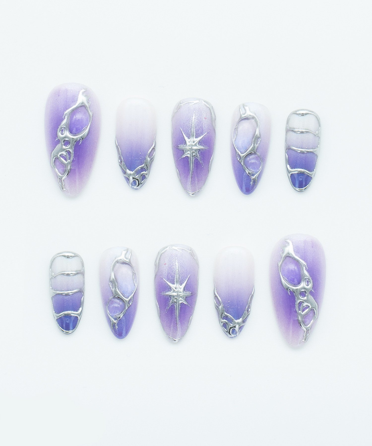 Purple Violet Aura Protez Jel Takma Tırnak - El Yapımı Kalıcı Oje Nail Art 3D- NC219