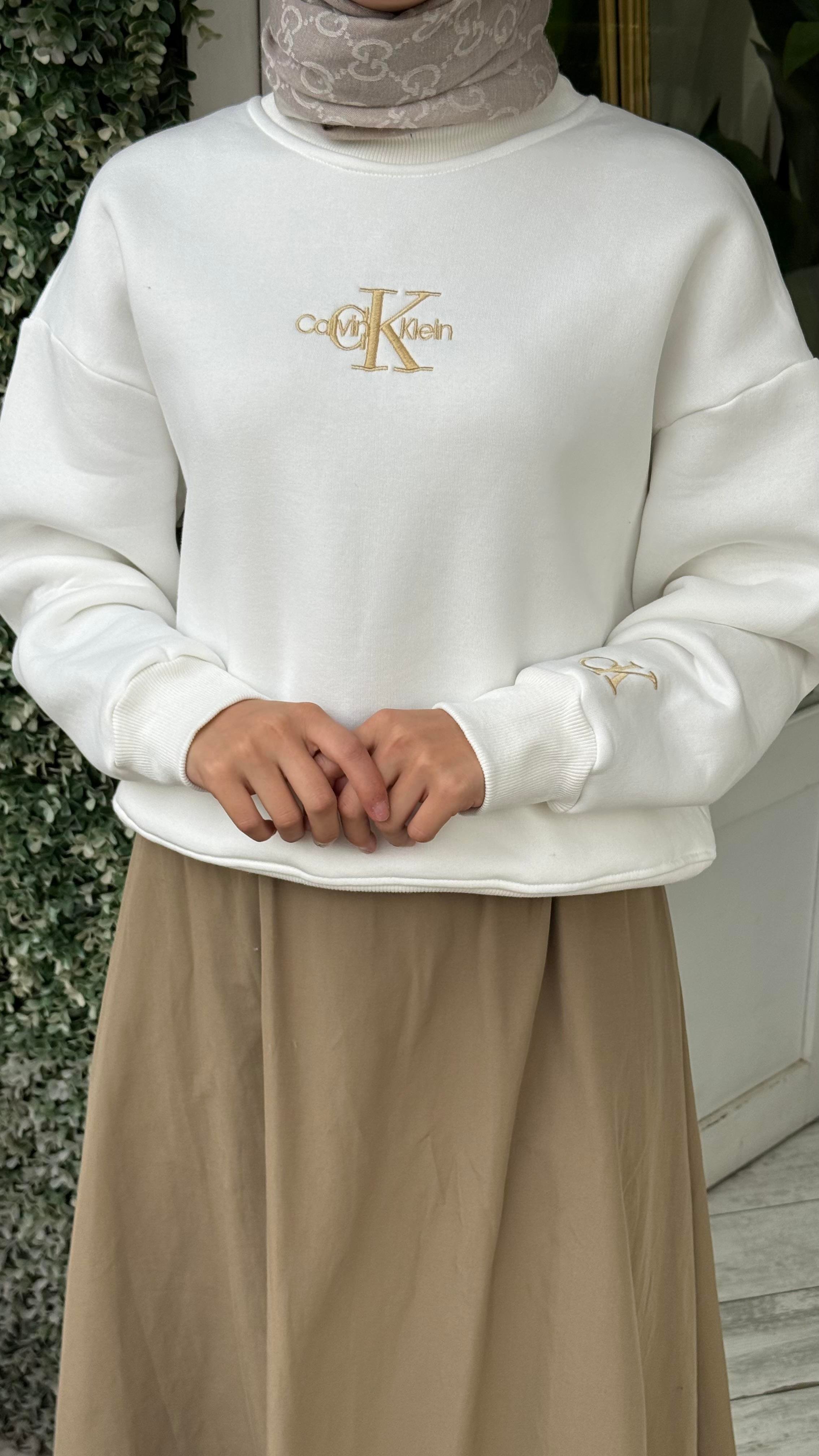 Yazılı Sweatshirt Ekru