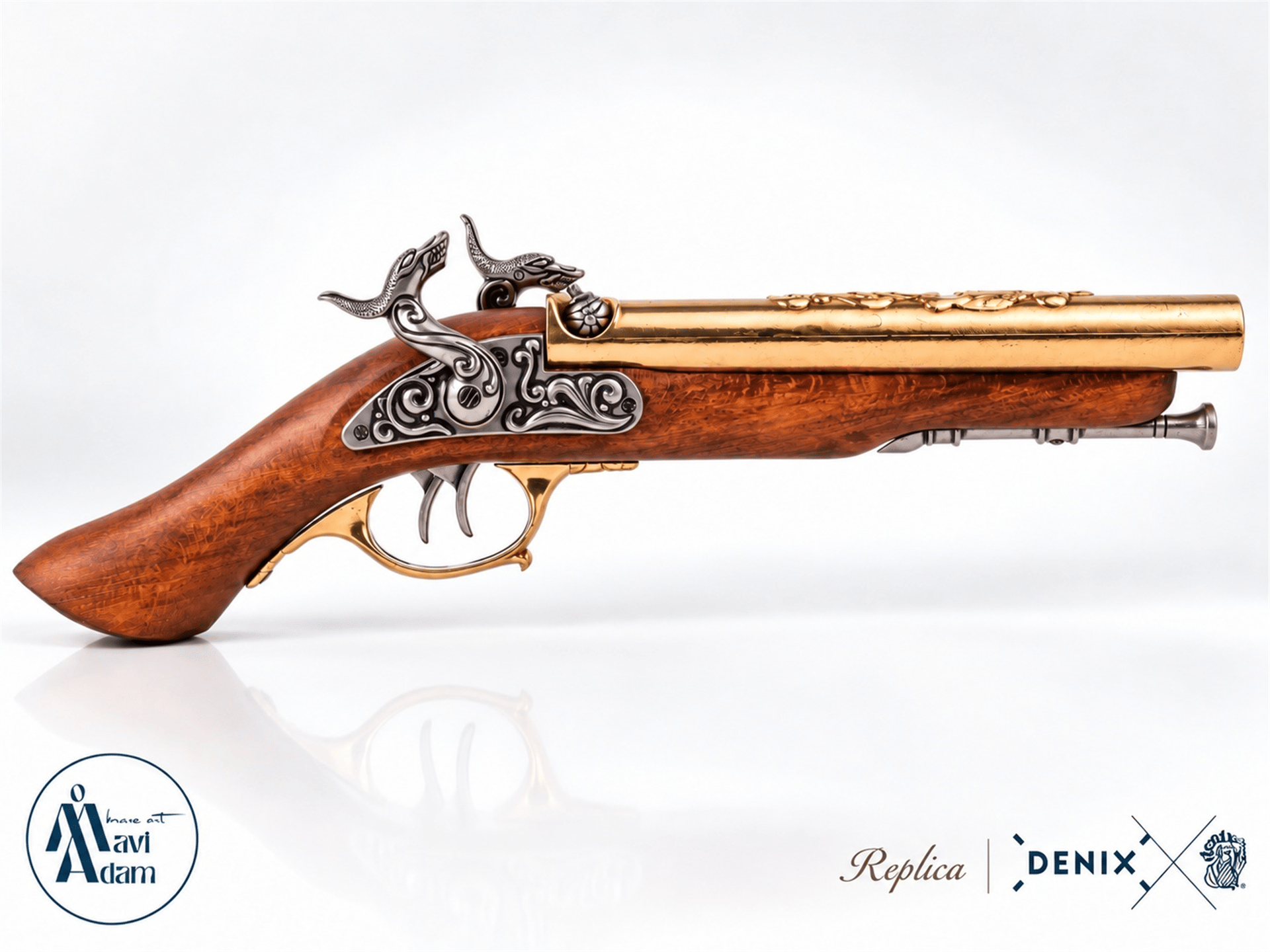 Denix Double-barrel Perküsyon pirate Tabanca, 18. yüzyıl | Dekoratif Replika