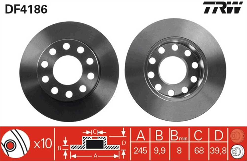 FREN DİSKİ ARKA 10 BİJON, BOYALI, 245 MM AUDI A4 1.6 00-04, 1.8 T 00-04, 1.8 T QUATTRO 00-04, 2.0 00-04, 2.0 FSİ 02-04, 1.9 TDİ 00-04, 2.5 TDİ 01-04 