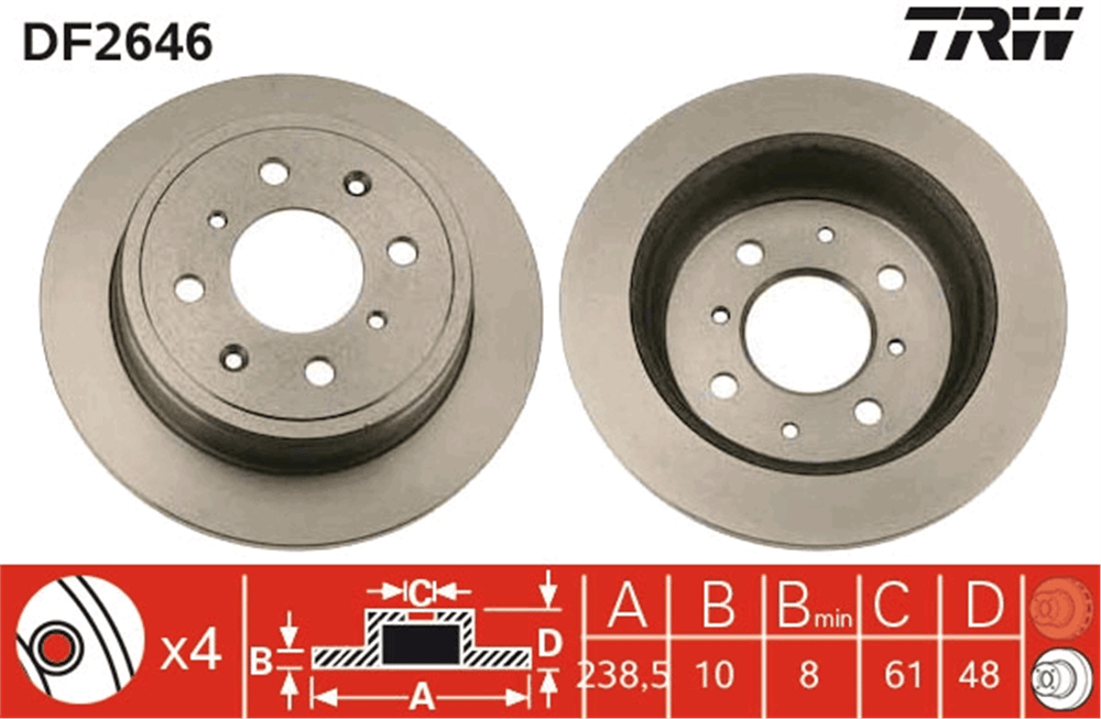 FREN DİSKİ ARKA 4 BİJON, BOYALI, 239 MM HONDA ACCORD III 2.0 EX 85-90, 2.0 İ 16V 87-87 