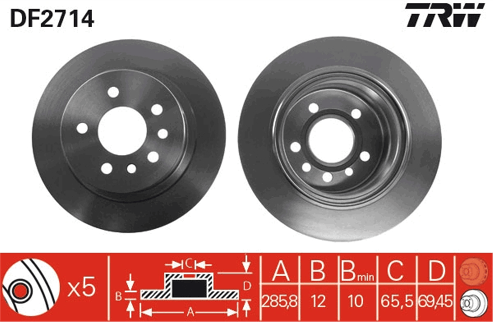 FREN DİSKİ ARKA 5 BİJON, BOYALI, 286 MM OPEL OMEGA B 2.0 94-00, 2.5 TD 94-03, 2.6 V6 00-03, 3.0 V6 94-01 