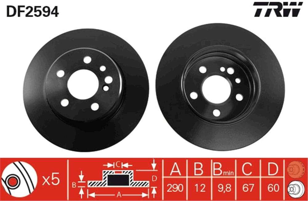 FREN DİSKİ ARKA 5 BİJON, BOYALI, 290 MM MERCEDES-BENZ S SERİSİ 300 SE/SEL 91-98 