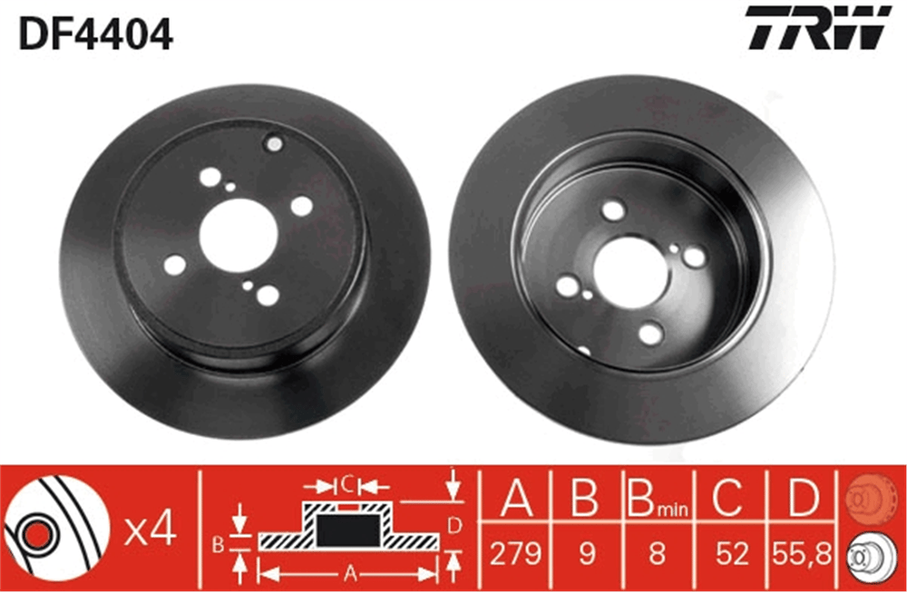 FREN DİSKİ ARKA BOYALI, 4 BİJON, 279 MM TOYOTA COROLLA 2.0 D-4D 02-07 