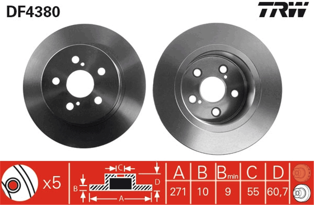 FREN DİSKİ ARKA BOYALI, 5 BİJON, 271 MM TOYOTA AVENSIS 1.8 VVT-İ 00-03 