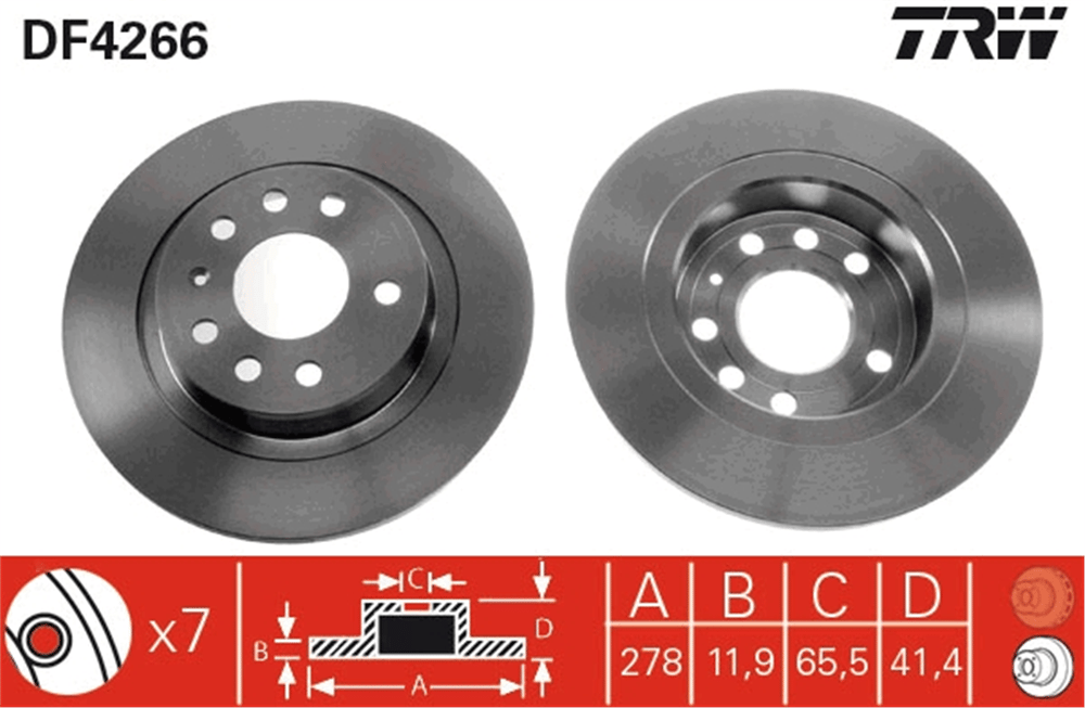 FREN DİSKİ ARKA BOYALI, 7 BİJON, 278 MM OPEL VECTRA C 1.6 16V 04-08, 1.8 02-08, 1.8 16V 02-08, 1.9 CDTİ 04-09, 2.2 16V 02-08 