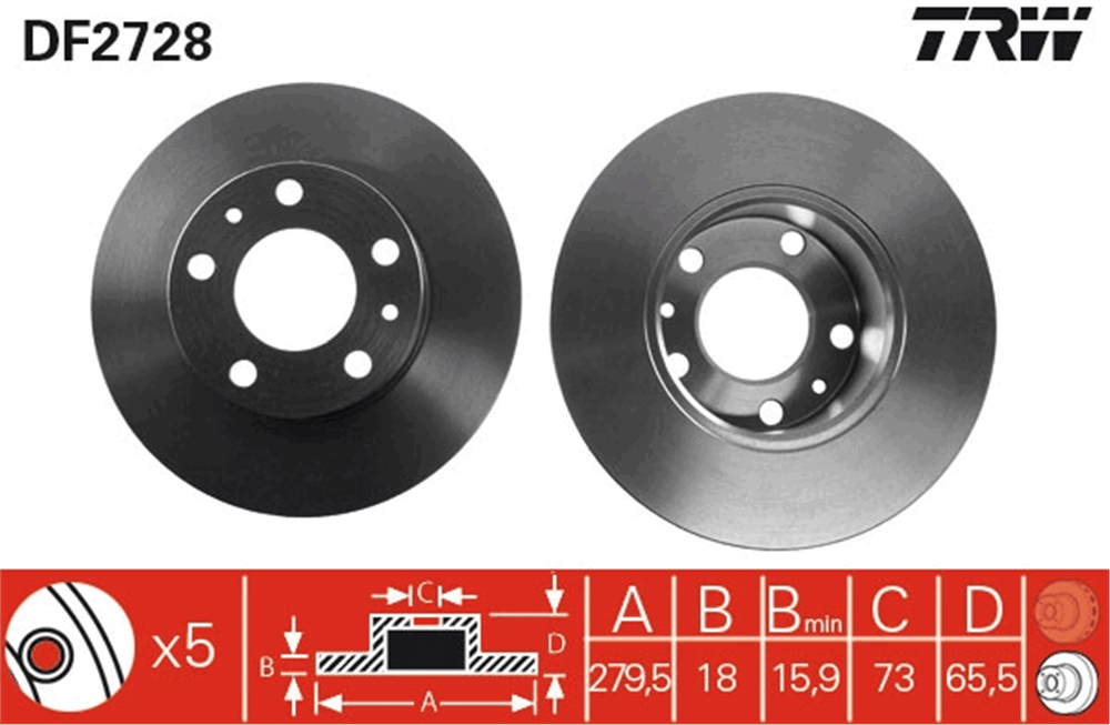 FREN DİSKİ ÖN 5 BİJON, BOYALI, 280 MM CITROEN JUMPER 2.0 94-02, 1.9 D 99-02, 1.9 TDİ 4X4 96-02, 2.5 D 94-02 