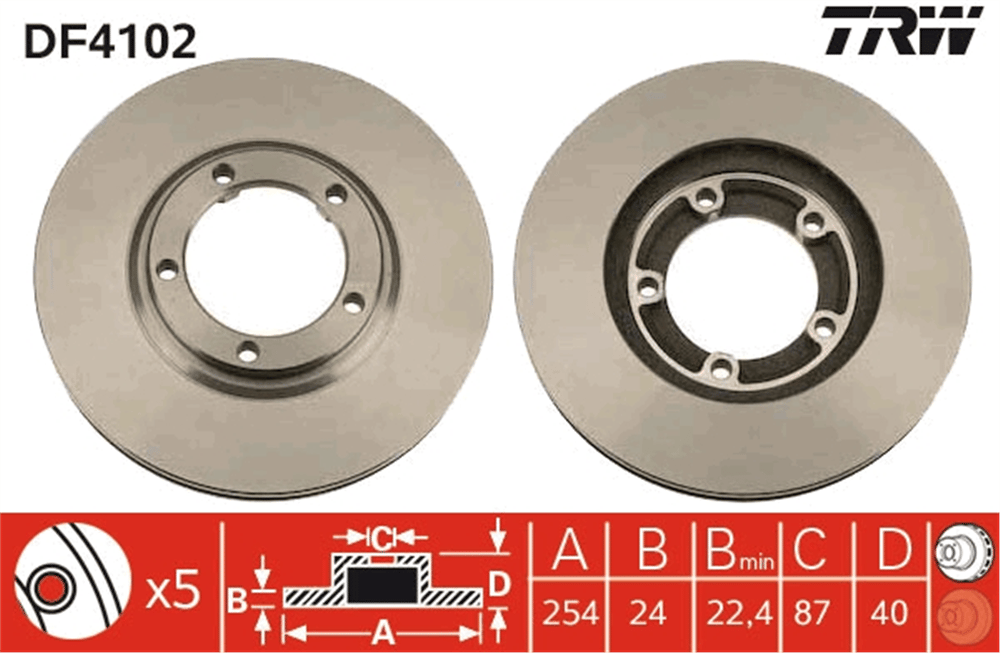 FREN DİSKİ ÖN HAVA KANALLI, BOYALI,ON, 5 Bİ254 MM HYUNDAI STAREX MPV 2.5 TD 97-04, 2.4 97-04, 2.4 4WD 98-04 