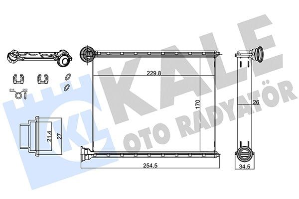 KALORİFER RADYATÖRÜ AL/BRZ PEUGEOT 308, PEUGEOT RCZ, CITROEN C3 PICASSO 1.4 16V, 1.6 16V 07=>, C3 1.4 VTI 09=> 6448W8 