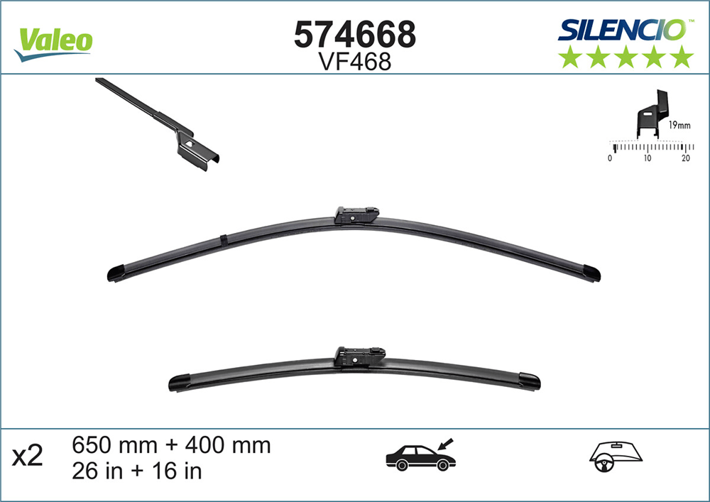 VALEO SİLENCİO X-TRM FLAT BLADE VM468 (X2) (650+400 MM) PEUGEOT PARTNER 2 (08 - ) , CITROEN BERLINGO 2 (08 - ) 