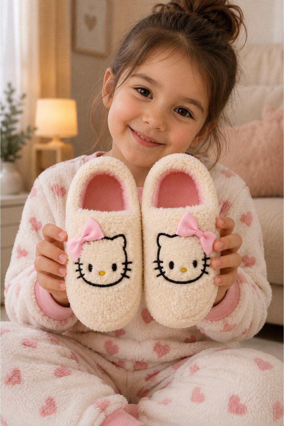 Hello Figürlü Yıkanabilir Peluş Tatlı Sevimli Kız Çocuk Panduf Ev Pandufu