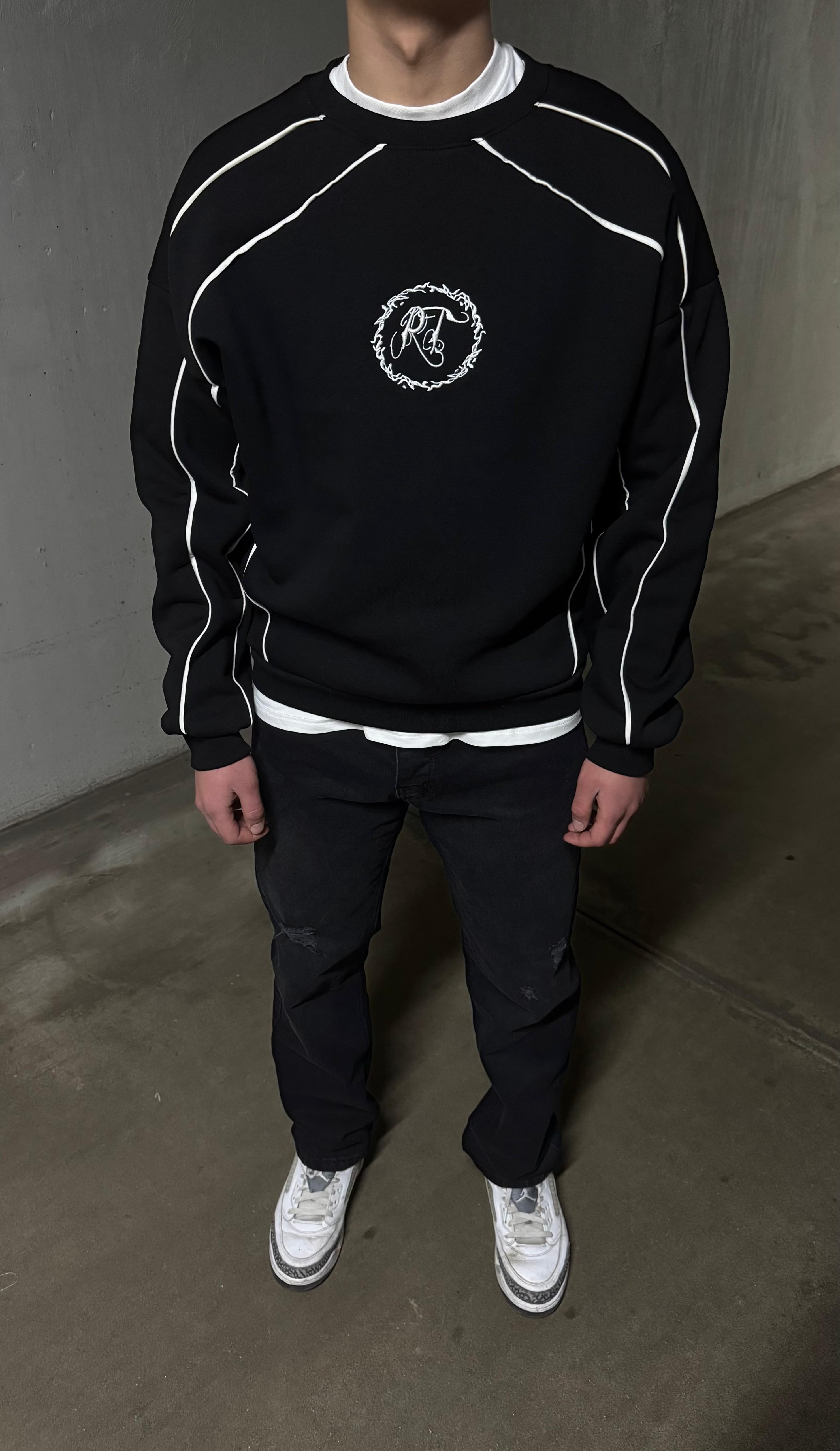 Nakış Detaylı Oversize Erkek Sweatshirt – siyah
