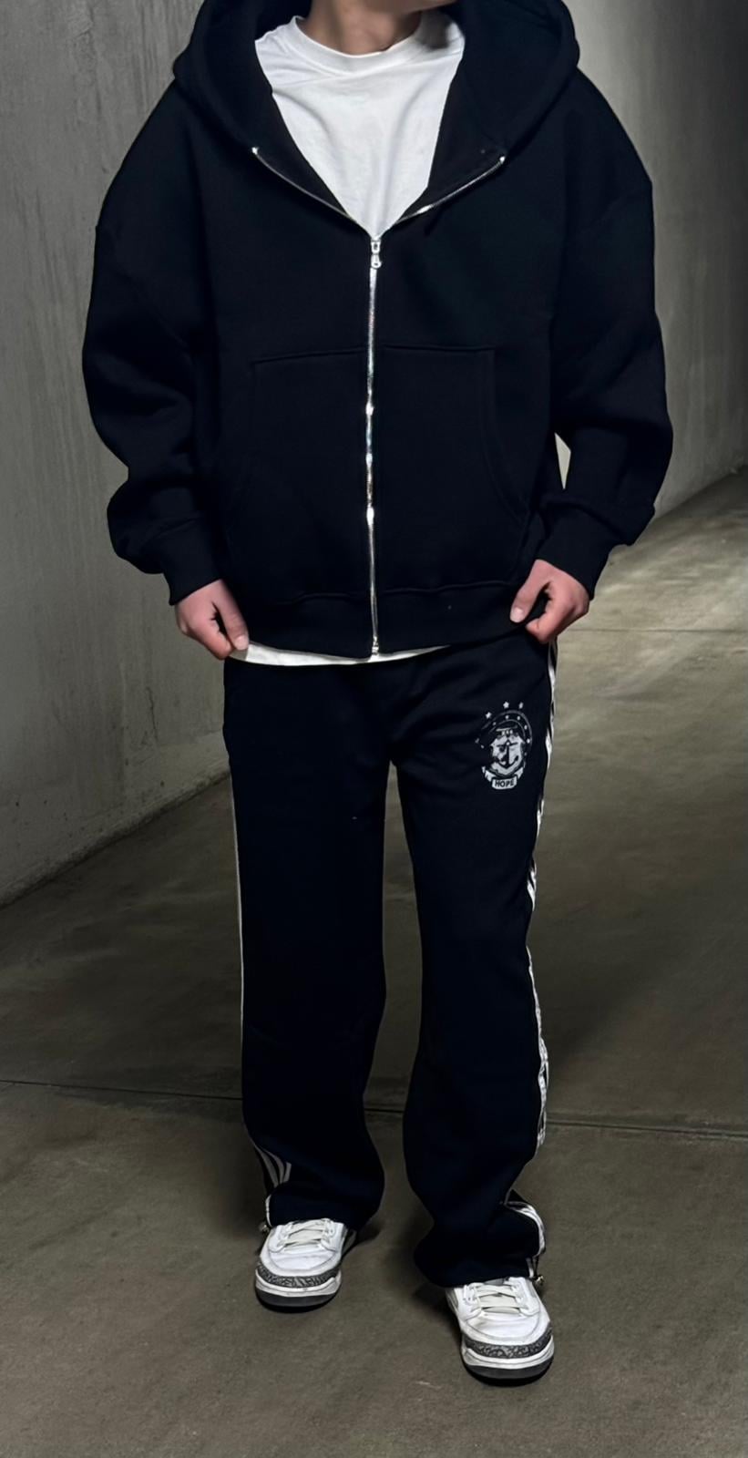 Siyah Oversize Zip Hoodie