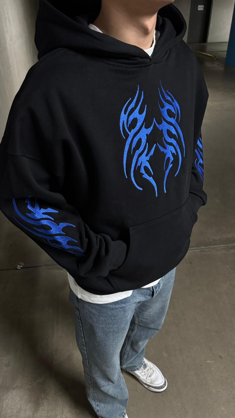 Tribal Alev Nakışlı Oversize Hoodie