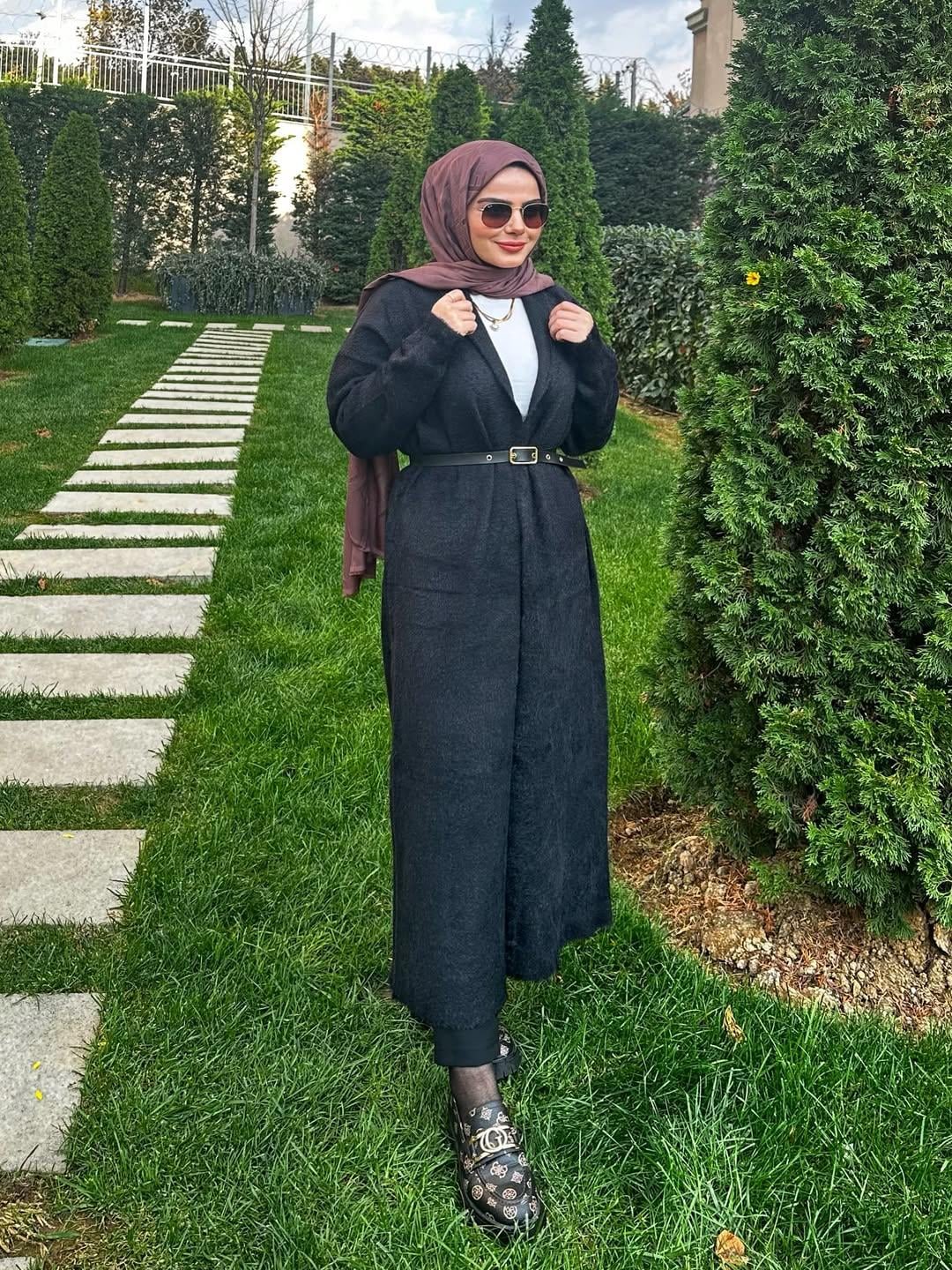 Angora Uzun Kemerli Hırka - Siyah