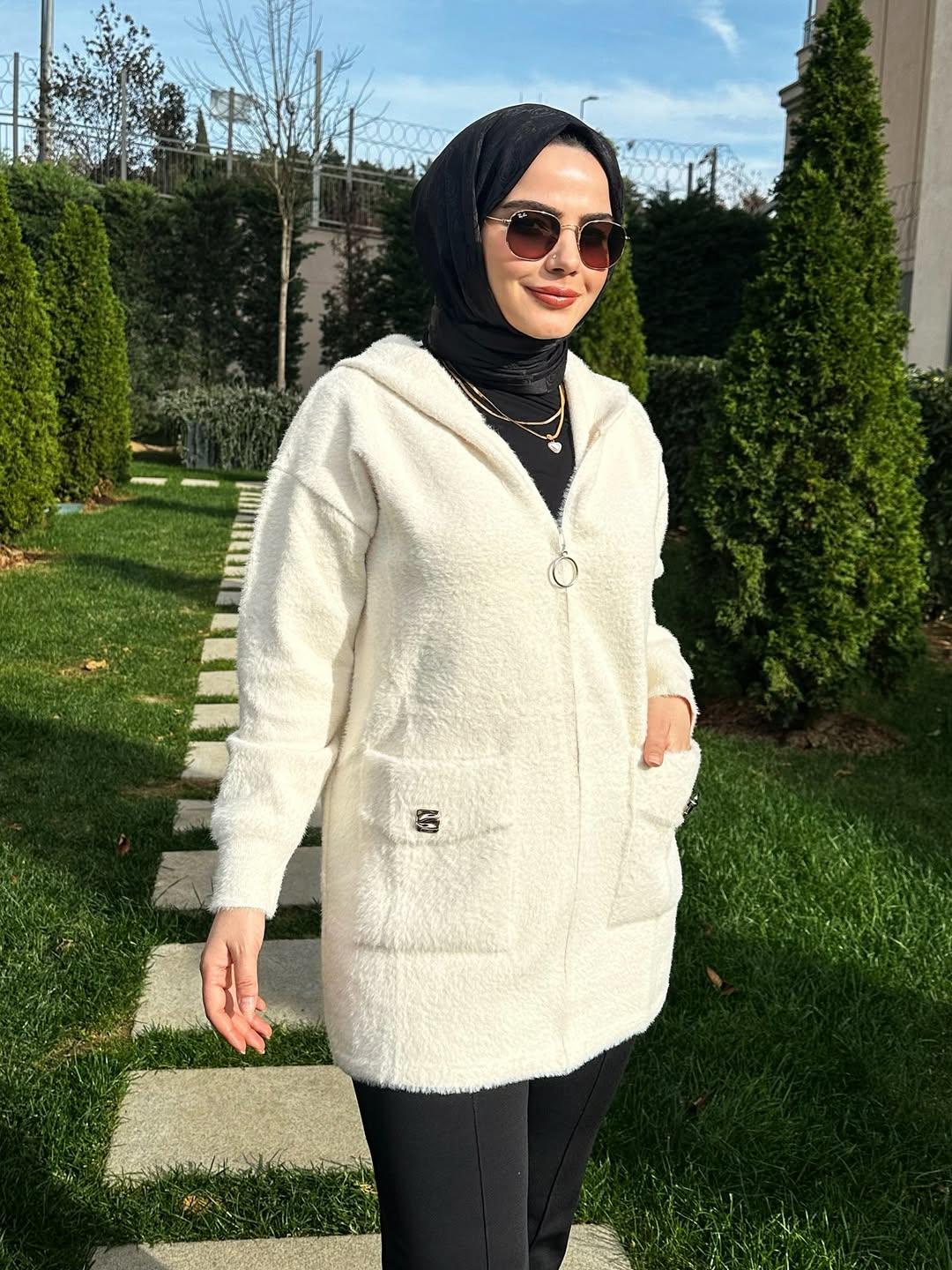 Kapüşonlu Angora Hırka