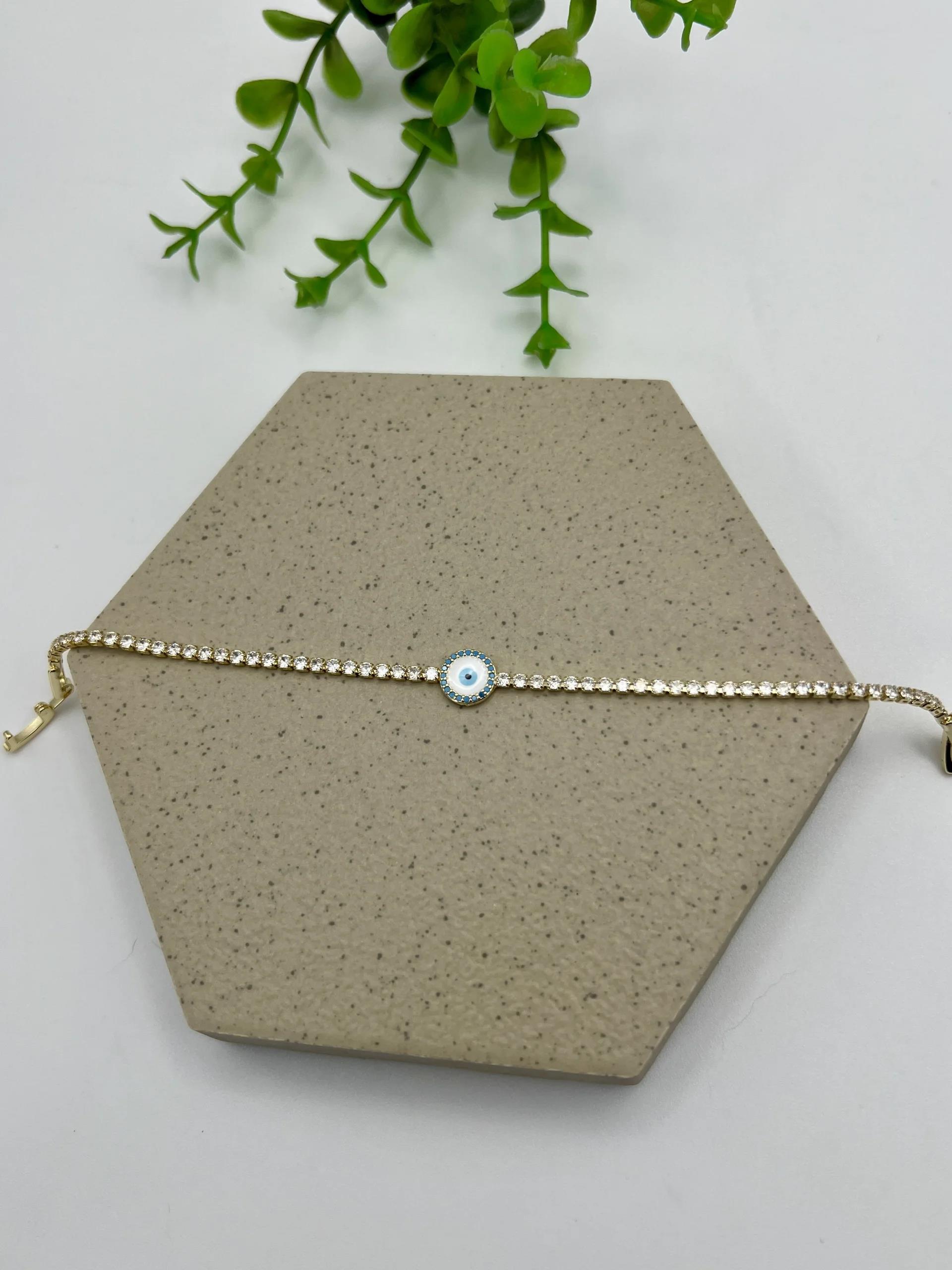 İnce Suyolu Bileklik Gözlü 17+2cm (gold)