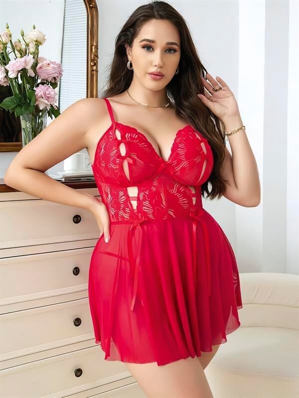 Arias Closet Büyük Beden Göğüs Kısmı Fiyonklu Dekolteli Fantezi Gecelik