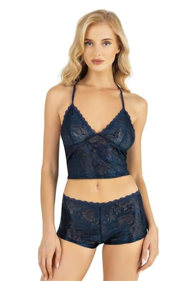 Arias Closet Lacivert Saten Şort Takımı 9222