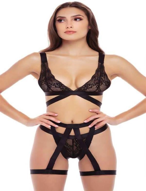 Arias Closet Siyah İp Aksesuarlı Fantezi Jartiyer Takım