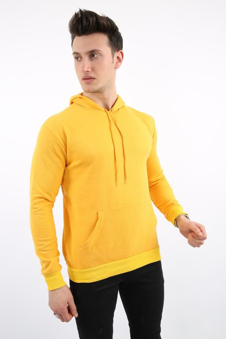 İki İplik Kapşonlu Kanguru Cepli Erkek Günlük Sweatshirt