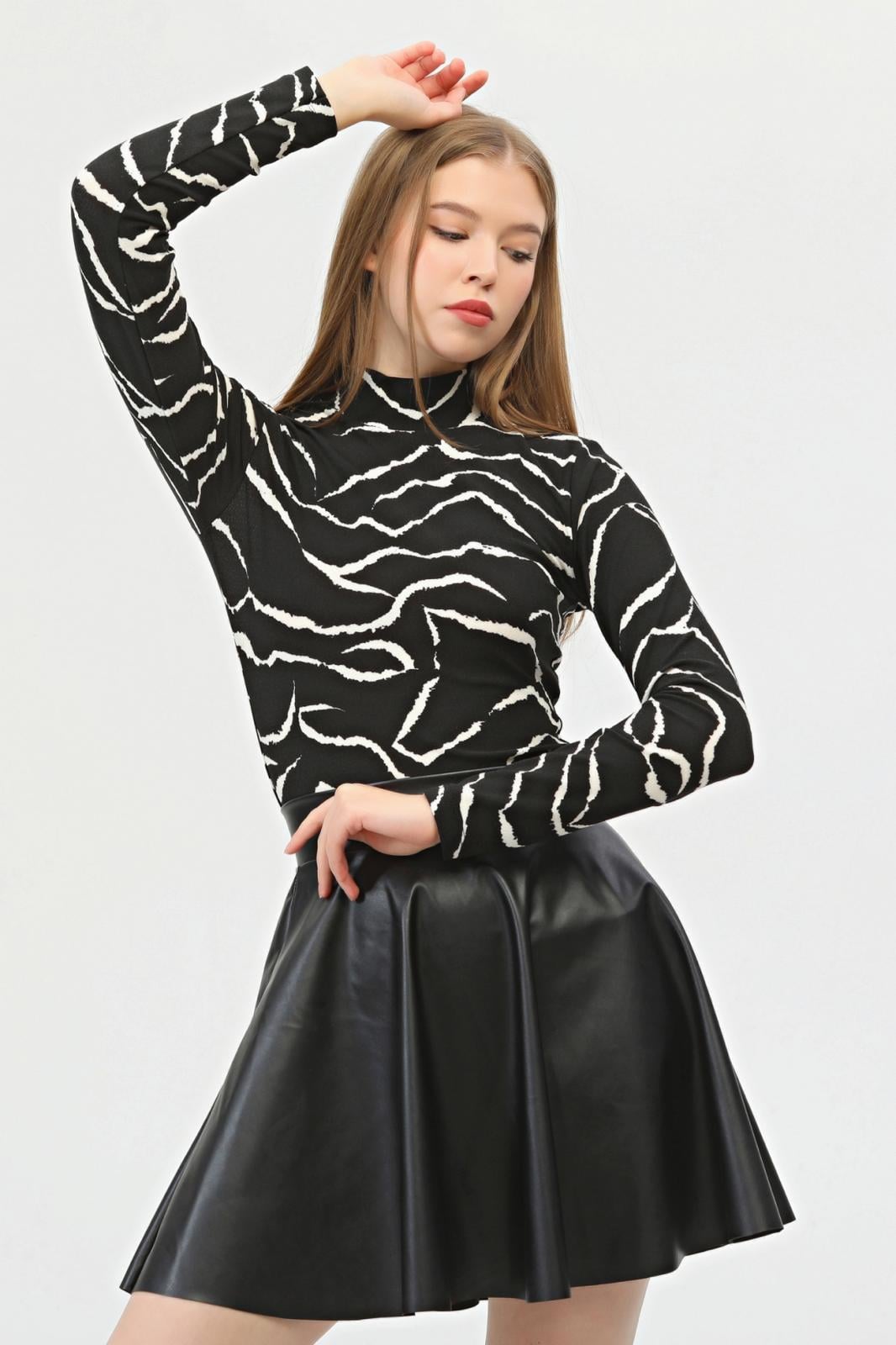 Kadın Zebra Desen Bluz