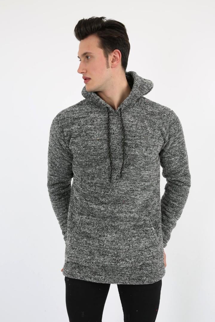 Kapşonlu Kanguru Cepli Erkek Günlük Pelüş Sweatshirt