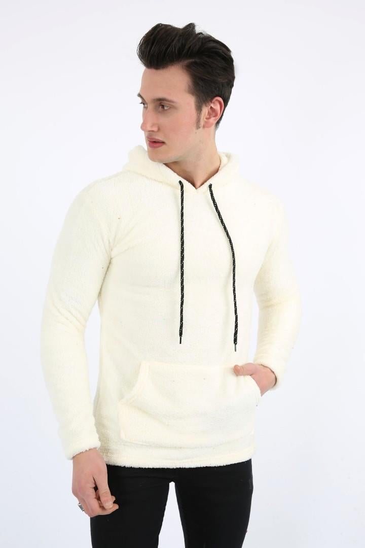 Kapşonlu Kanguru Cepli Erkek Günlük Pelüş Sweatshirt