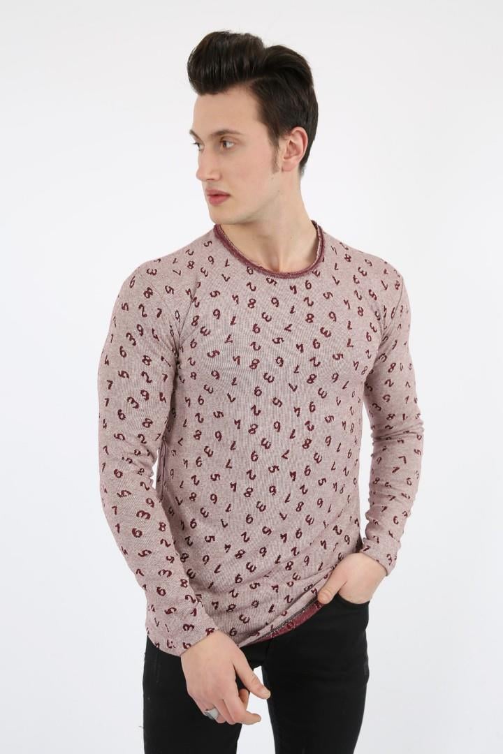 Rakam Baskılı Sıfır Yaka Erkek Günlük Sweatshirt