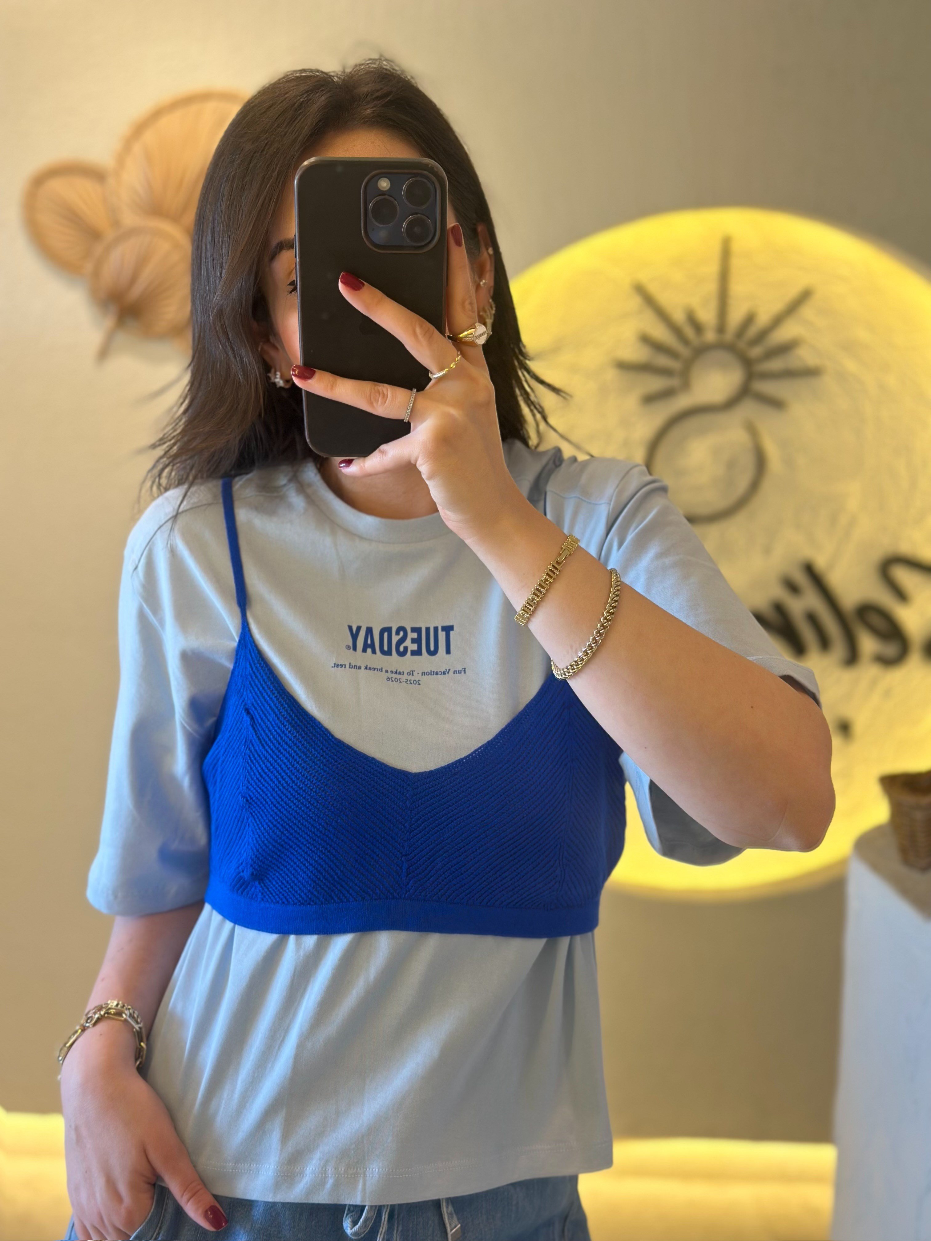 Askılı Bluz Detaylı İkili Tişört