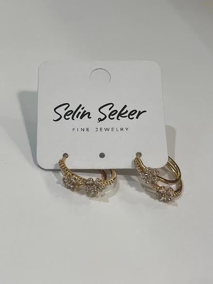 Çiçek Detaylı İkili Xp Küpe