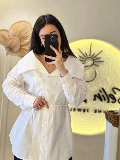 Oversize Kuşaklı Poplin Gömlek