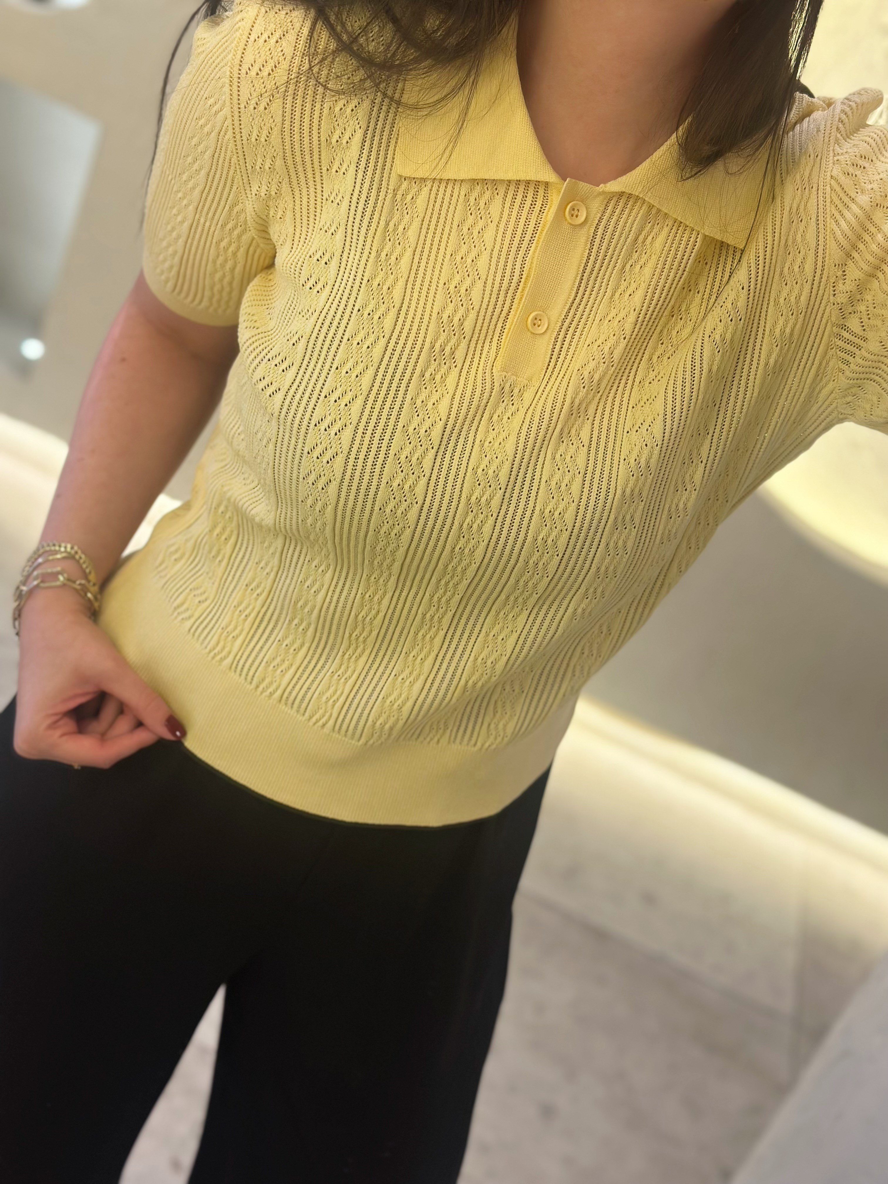 Polo Yaka Düğmeli Ajurlu Triko