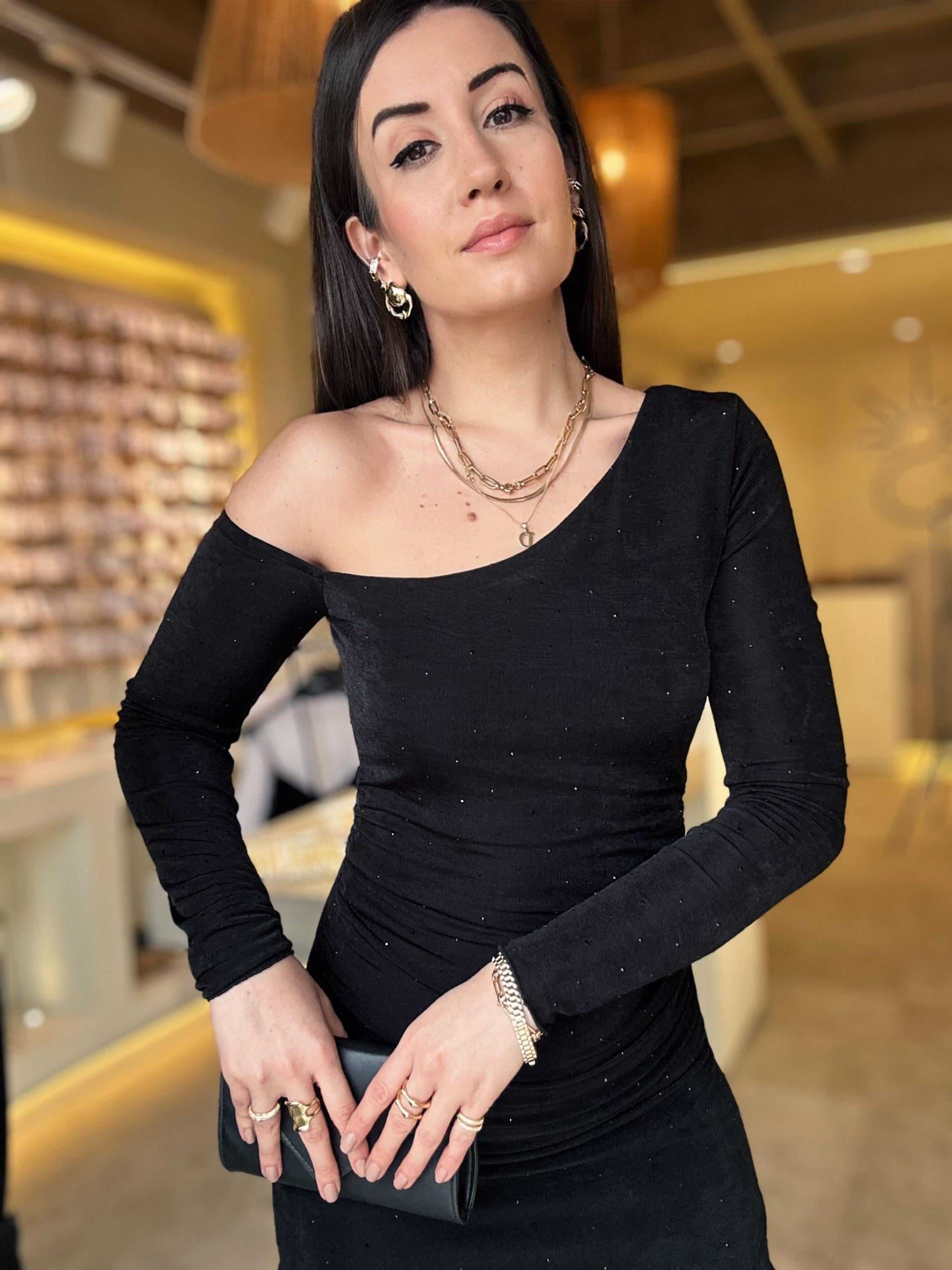 Siyah Tek Omuz Asimetrik Elbise