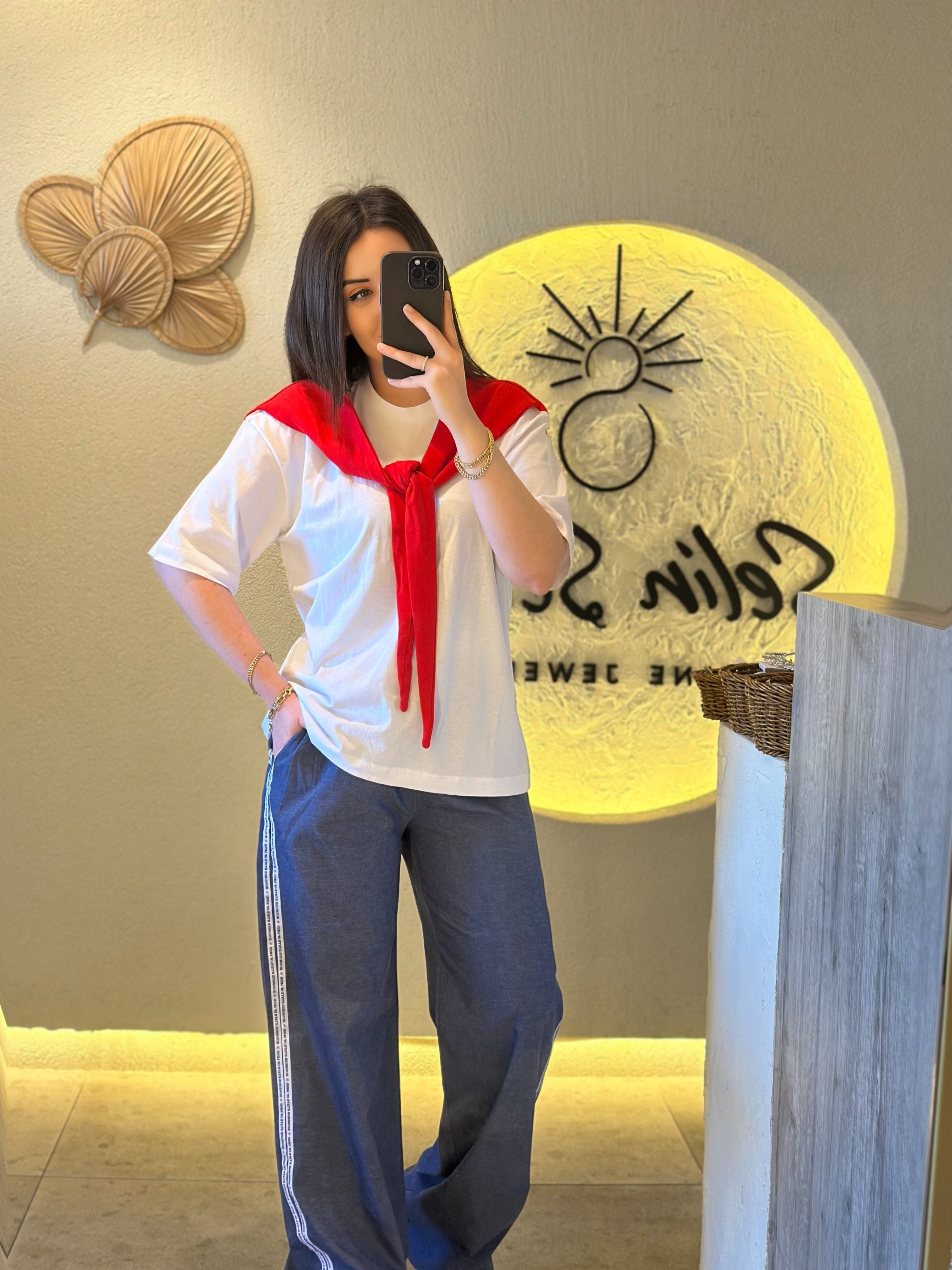 Yanları Şerit Yazılı Kot Görünümlü Pantolon İndigo