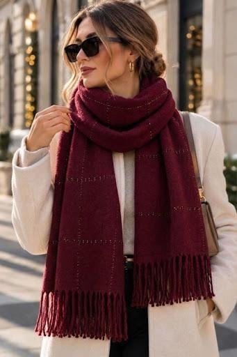 Bordo Simli Şal