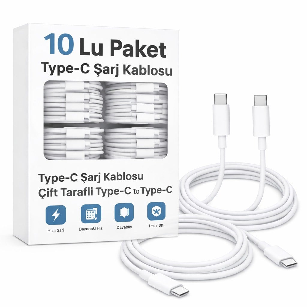 10'lu Paket Type-c Şarj Kablosu Çift Taraflı Type-c To Type-c  