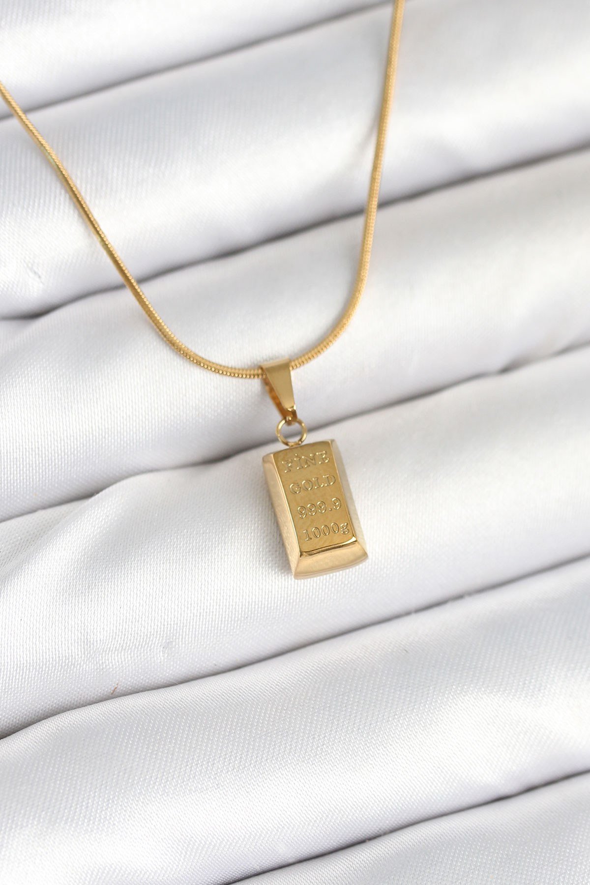 316L Çelik Gold Renk Mini Külçe Altın Model Kolye