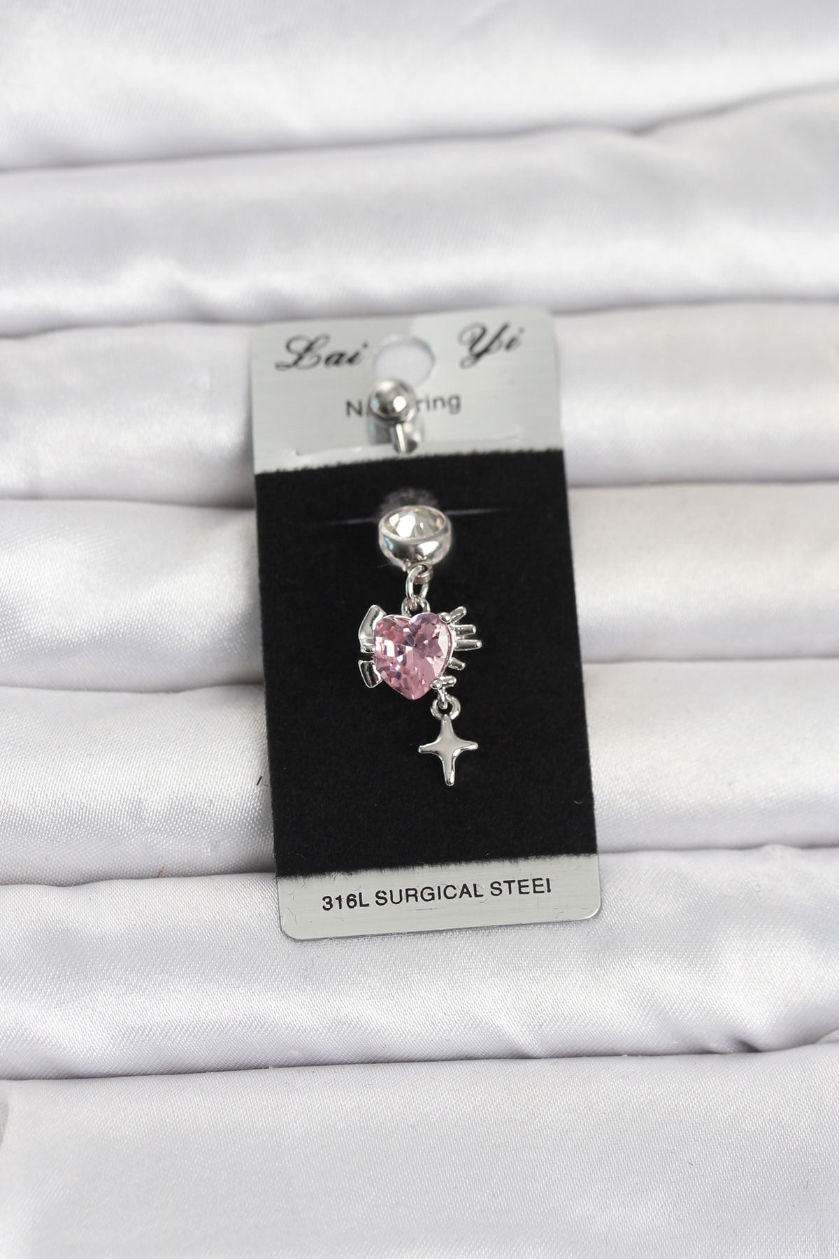 316L Cerrahi Çelik Pembe Zirkon Taşlı Model Göbek Piercing