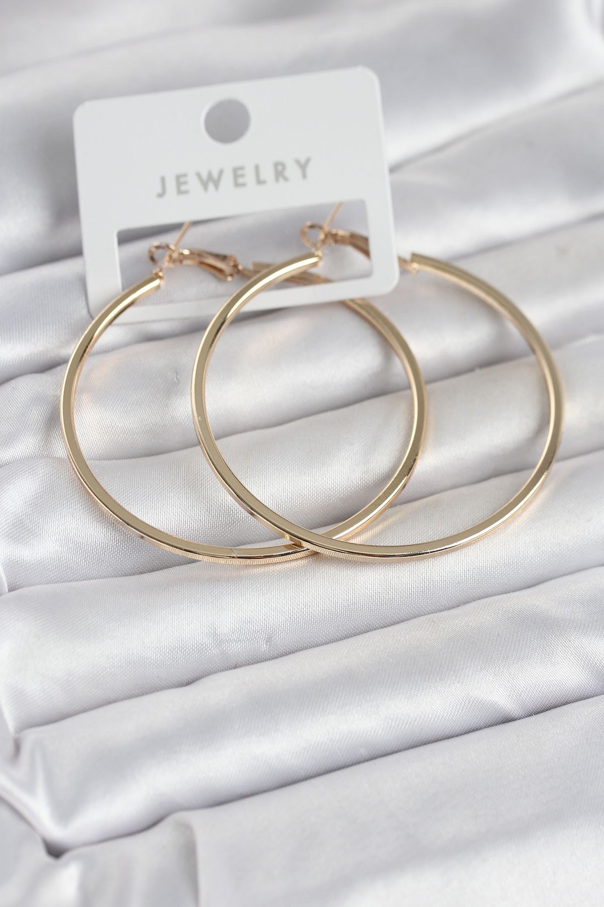 Gold Renk Pirinç Köşeli Kenar Halka 54 mm Kadın Küpe