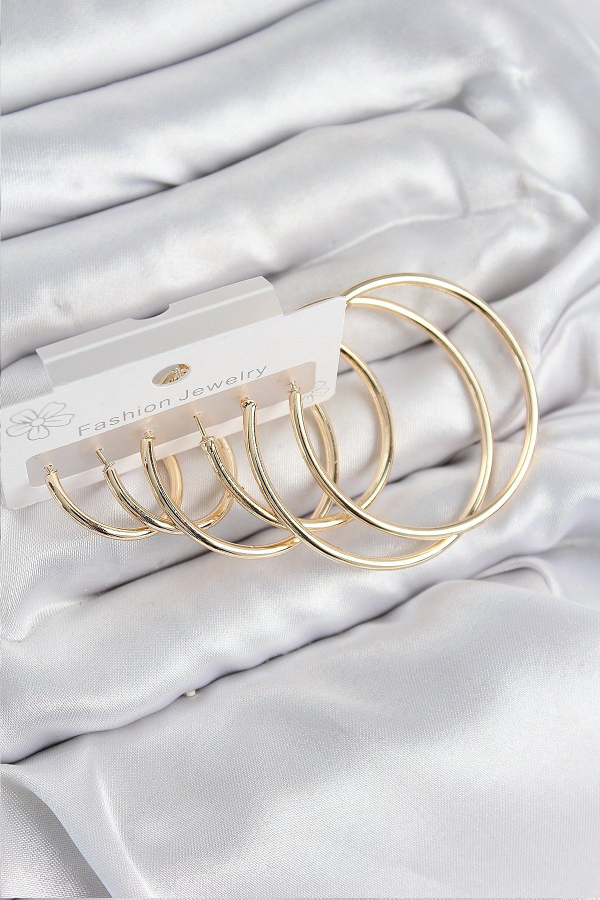 Pirinç Halka Model Gold Renk Kadın Set Küpe