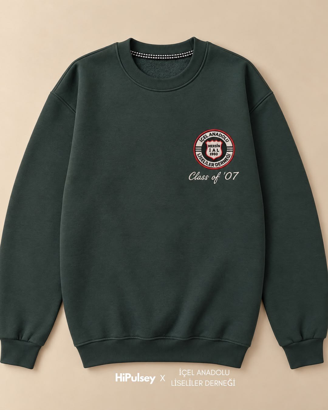 İçel Anadolu Liseliler Derneği Dönem Koleksiyonu Nakışlı Sweatshirt Çam Yeşili