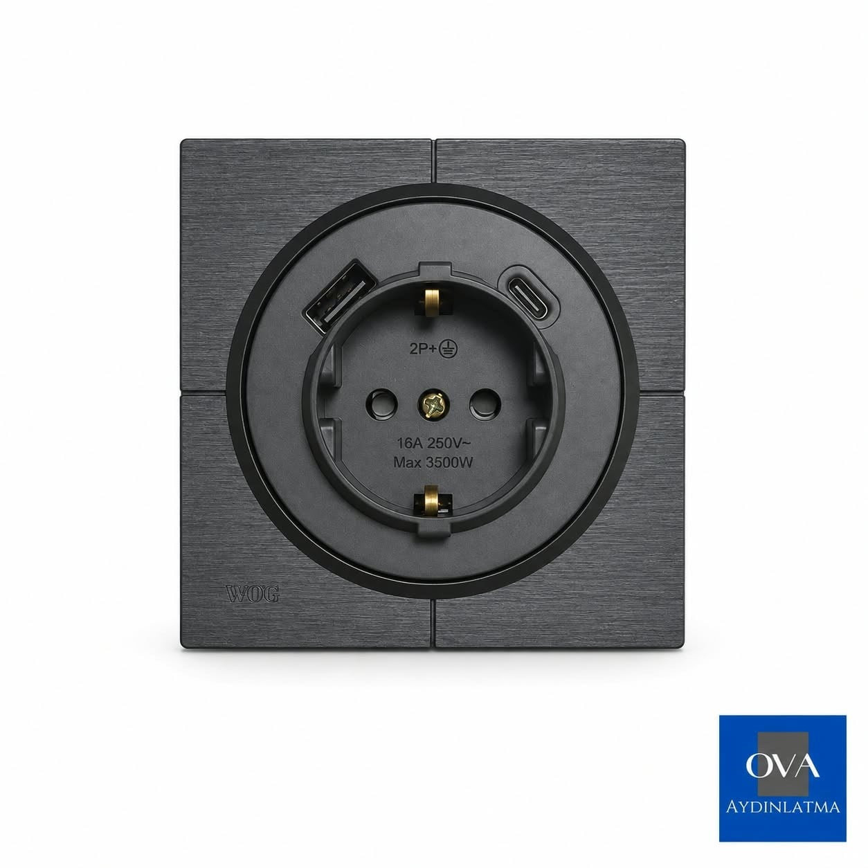 WOG Nirvana Antrasit Çerçeve + Antrasit Kapak Çocuk Korumalı Topraklı Priz + USB / Type-C Şarj Prizi (Çerçeve Dahil Tam Takım)