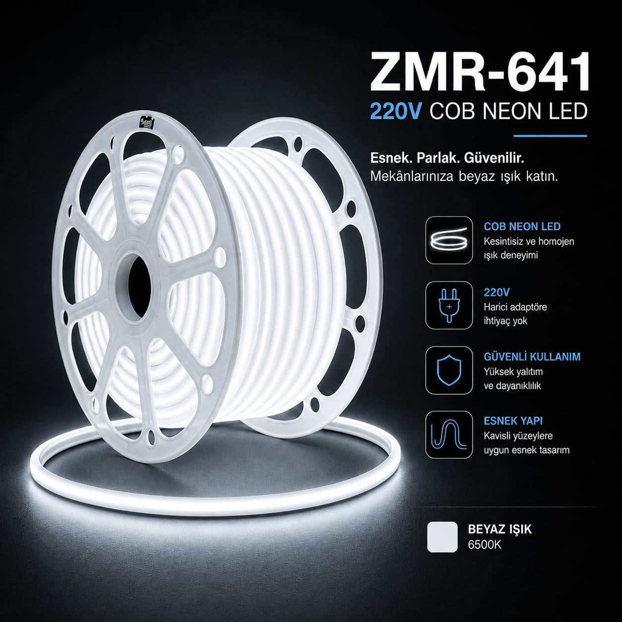 ZMR 641 220V COB Neon LED Şerit Armatür (6500K Beyaz Işık - Metre Bazında Satış)