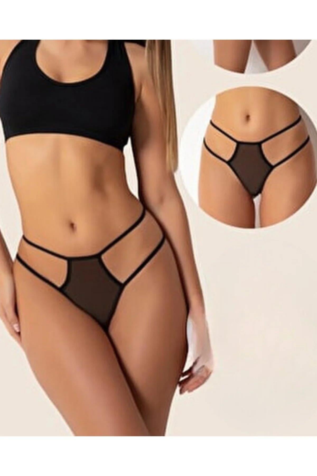 Fantazi Siyah Seksi TÜL Kadın STRİNG - Fantezi Tanga BC0036