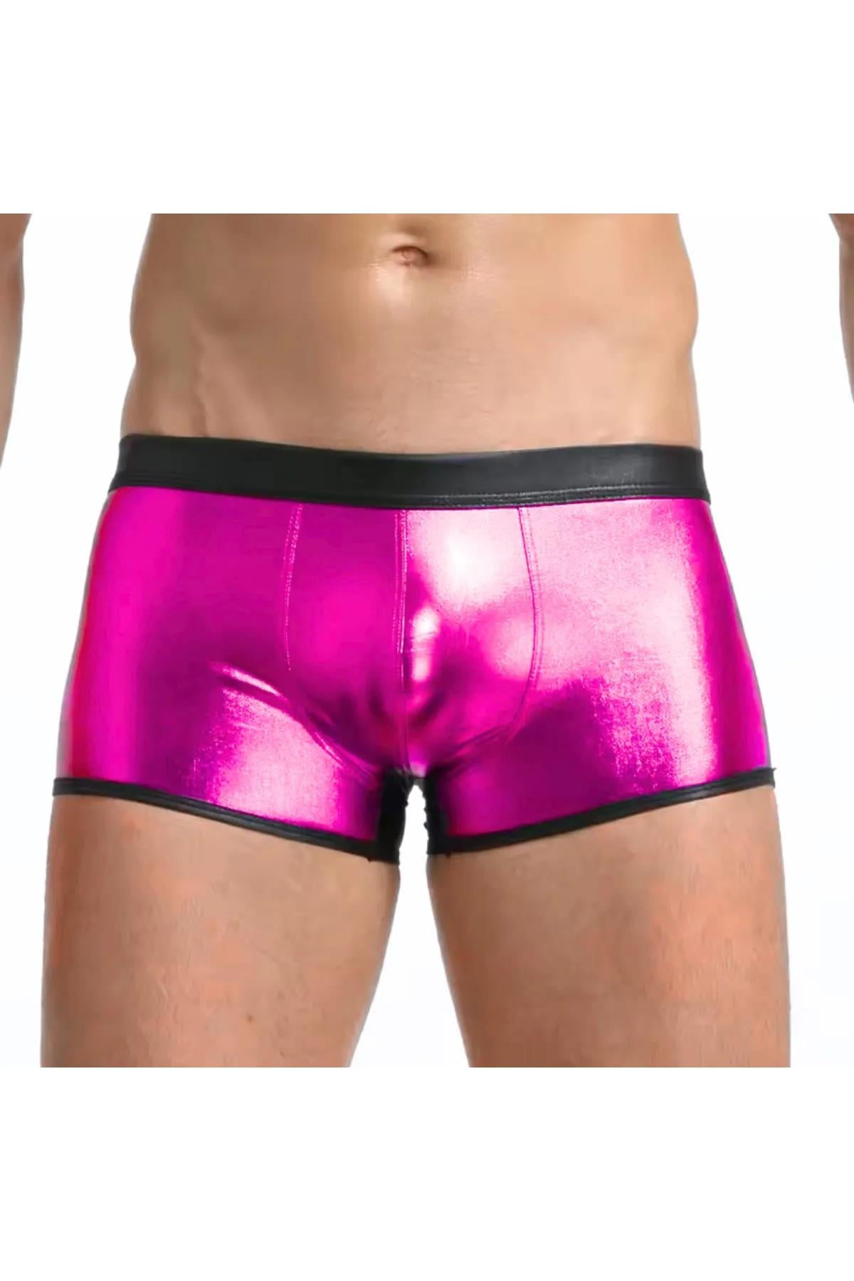 Fantezi Deri Görünümlü  Pembe Erkek Boxer  - Fantezi Tanga BC4608