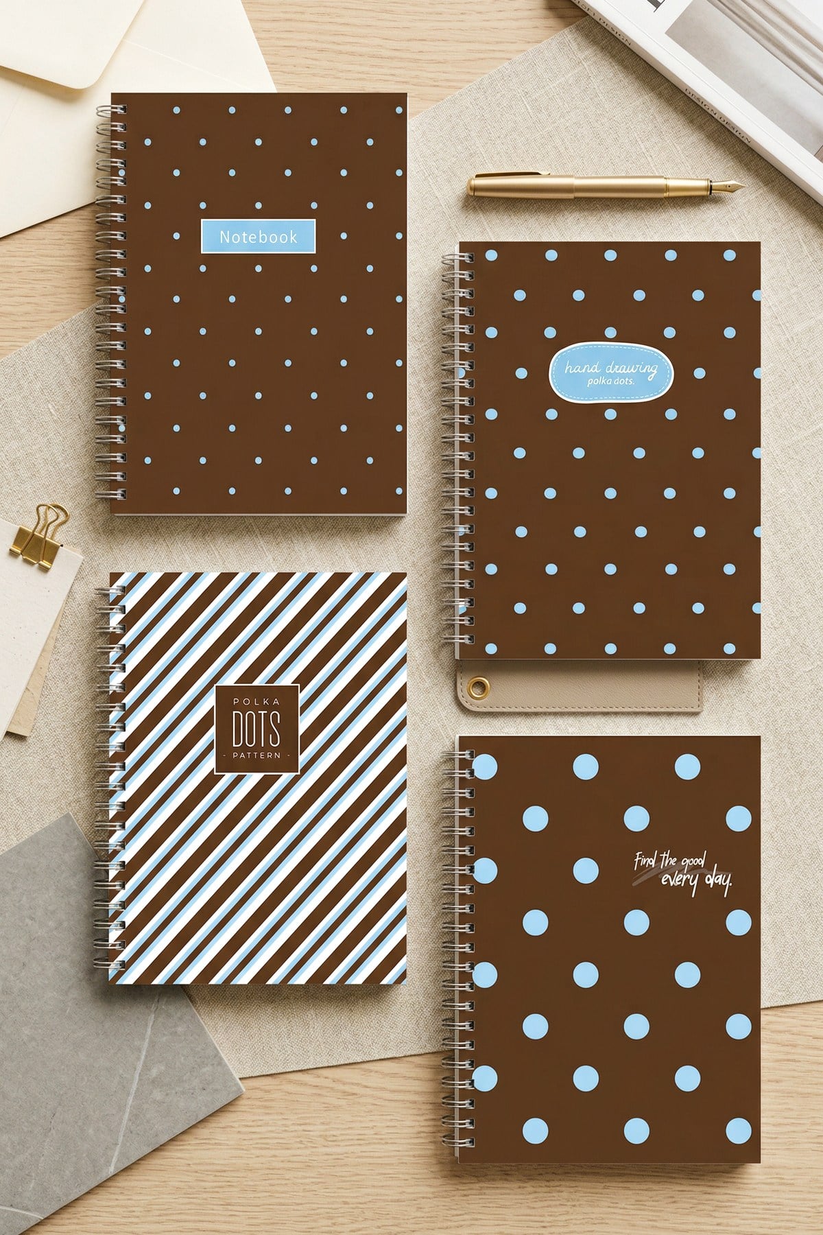 A5 Spiralli Not Defteri 4'lü Set – Boş Yapraklı, 120 Sayfa, Okul Defteri, Puantiye Temalı