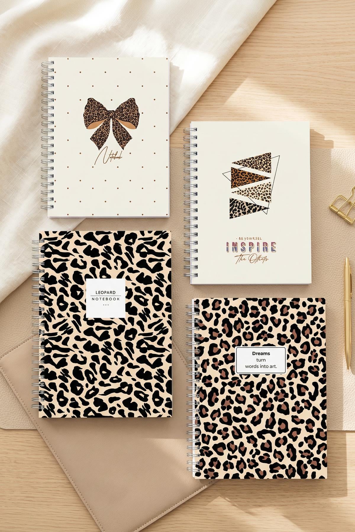 A5 Spiralli Okul Defteri 120 Sayfa 4'lü Set, 2 Çizgili - 2 Kareli Defter, Notebook, Ders Programlı