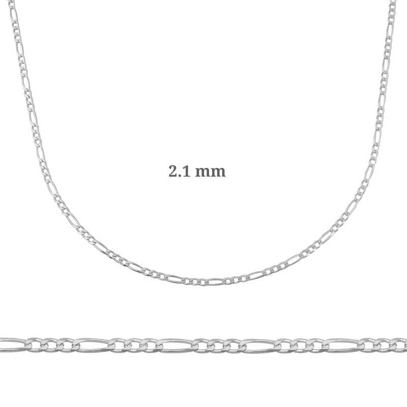 2.10 mm Gümüş Figaro Zincir - 0.60 mikron