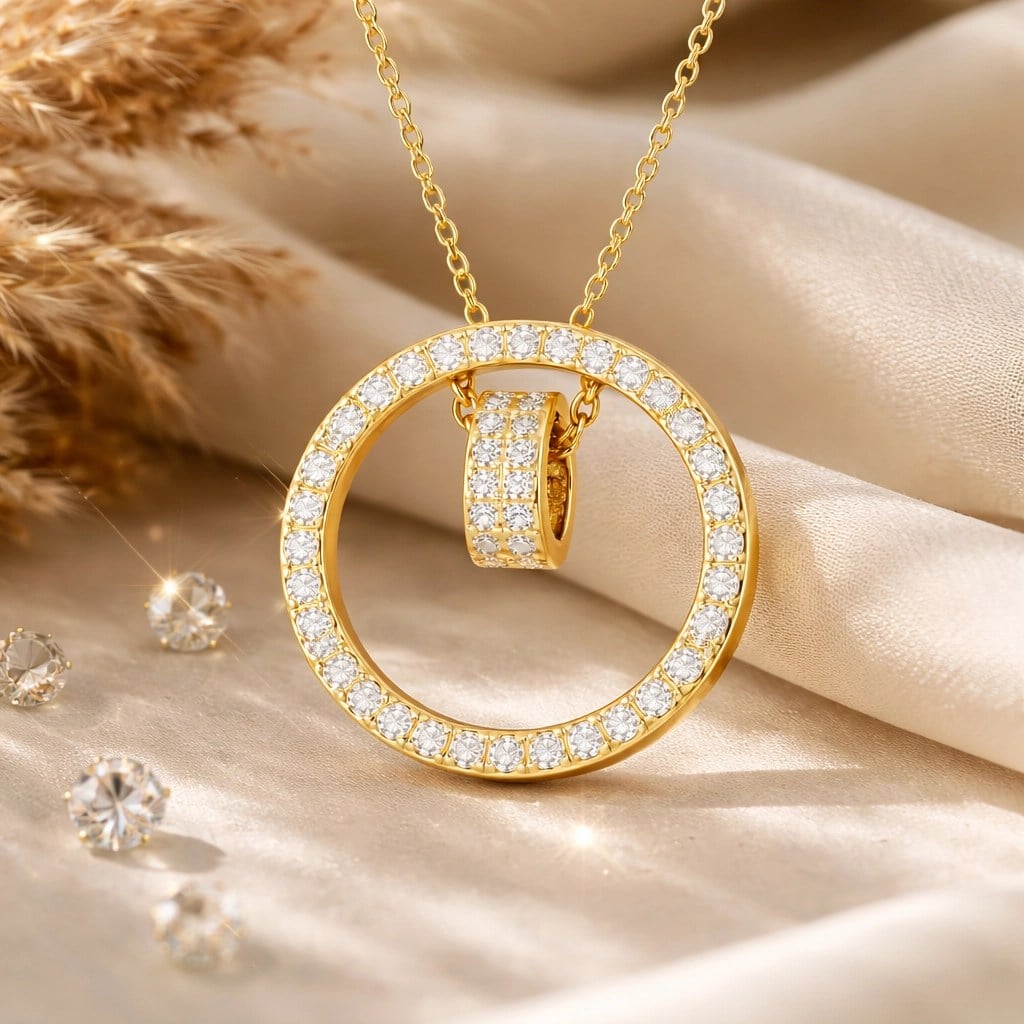 Gümüş Gold İç İçe Geçmiş Halka Kadın Kolye